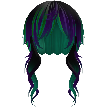 ‘’ (๑ — ‸ ҂)ゝcurly emo hair in teal purple Roblox item