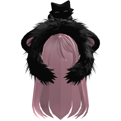 Light Pink Straight Hair W/ Black Moe Hood Fur