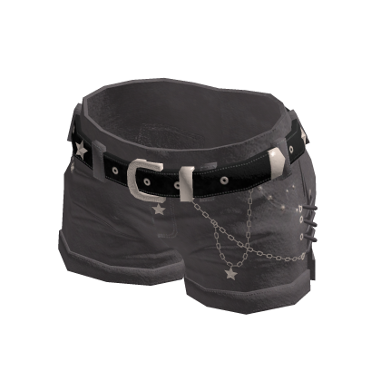 Y2K Star Denim Shorts w/ Belt & Chain (Grey)