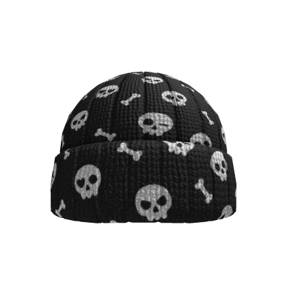 Black White Skull Bones Grunge Knit Beanie