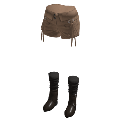 Y2K Drawstring Shorts w/ Boots & Socks (Brown)