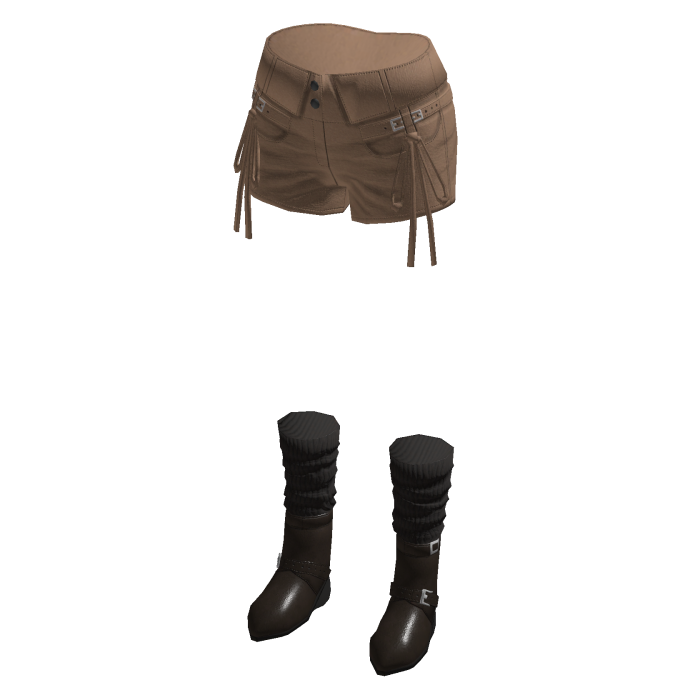 Y2K Drawstring Shorts w/ Boots & Socks (Brown)