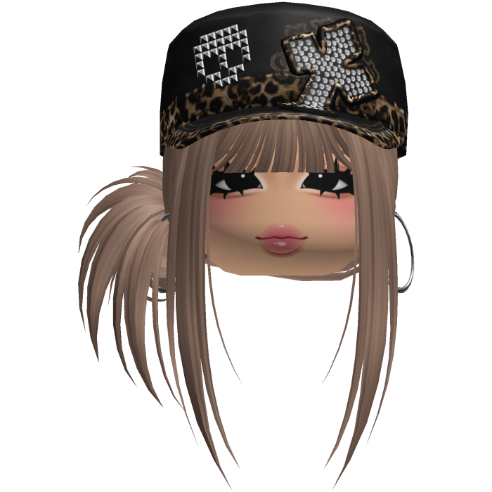 Gyaru Side Bun Hair w/ Cheetah Cap & Earrings
