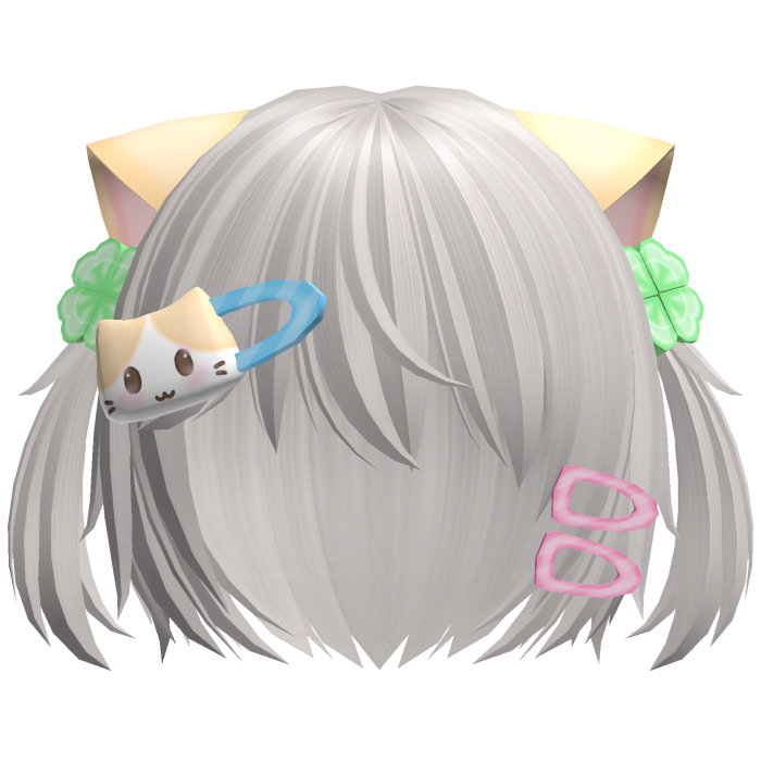 ♡ kawaii short ash cat hair w pigtails n clips
