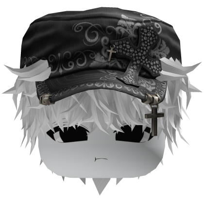 White Messy Anime Hair w/ Black Cadet Cap