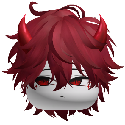 Red Demonic Devil Fluffy Anime Boy Hair w/ Horns Roblox item