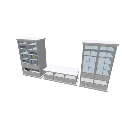 White Bookcase w/ Books and a TV Stand