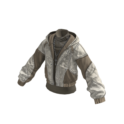 Y2K Layered Biker Hoodie Jacket (Beige) thumbnail