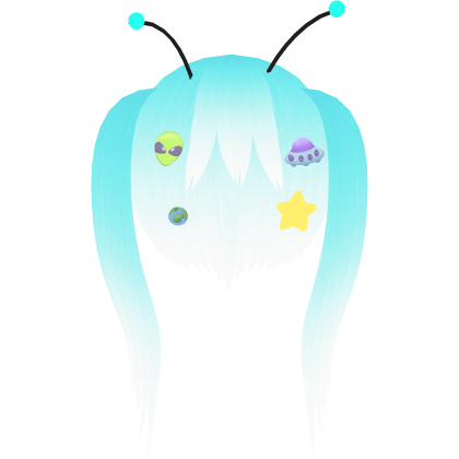 Cute Alien Girl Hair w Stickers - Blue White Roblox item