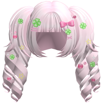 Cute Curly Lucky Clover Pigtails in Pastel Pink Roblox item