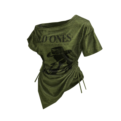 Green Off Shoulder Sinched Graphic Tee