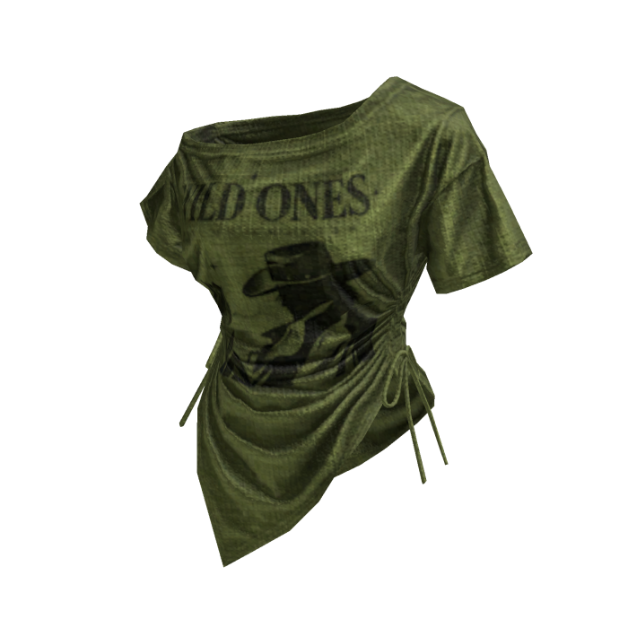 Green Off Shoulder Sinched Graphic Tee