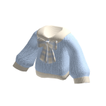 🍀Oversized Knitted Blue Sweater w Checked Bow