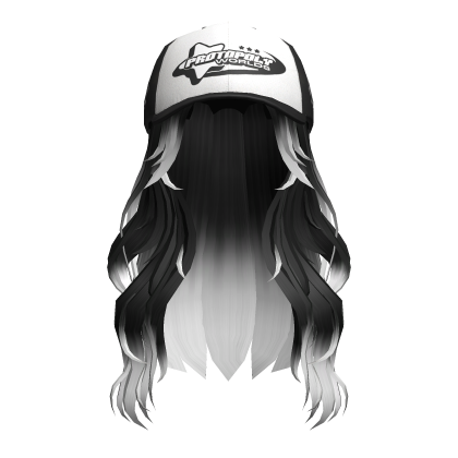 Black White Long Wavy Hair w Black Y2K Cap Roblox item