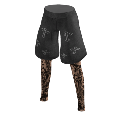 Grey Y2K Shorts With Tattoos thumbnail