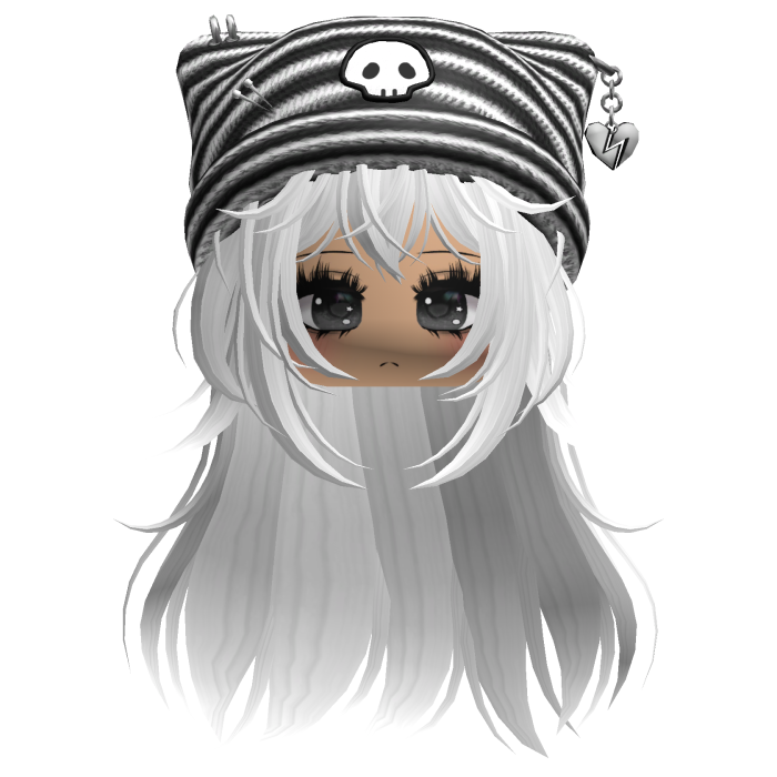 Emo Kawaii Skull Beanie W/ Wolfcut White V3