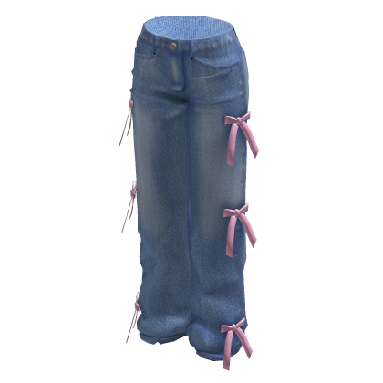 Baggy Denim Jeans w Pink Bows