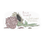 Rose thorns and sunflower petals.