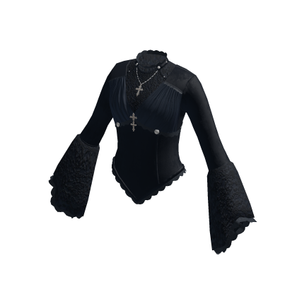 Pointed Hem Top with Flared Cuffs (Navy)