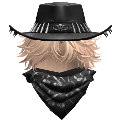 Blonde Messy Hair w/ Emo Cowboy Hat + Bandana | Roblox Item - Rolimon's