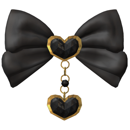 Black Ribbon Double Heart Chained Glazed Hair Bow Roblox item