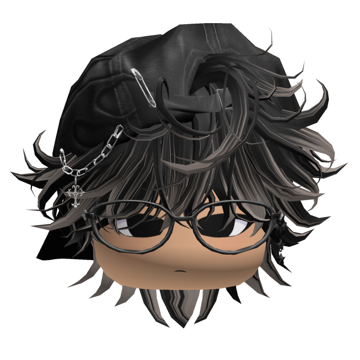 Black&Ash Messy Anime Boy Hair w/ Y2K Hat&Glasses