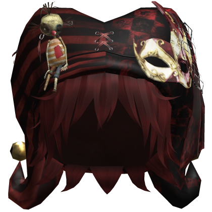 Red Gothic Circus Jester Hat w Dark Red Hair Roblox item