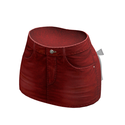 Denim Mini Skirt Red Jean Y2K Chibi Chic Ribbons