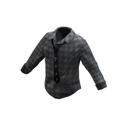 Retro Tie Button Shirt - Charcoal Plaid