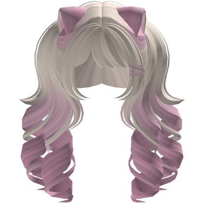 Cute hair emo Y2K cat-ear braids (pink-white) Roblox item