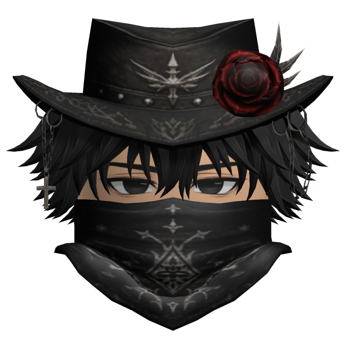 Black Messy Emo Boy Hair Cowboy Hat Bandana