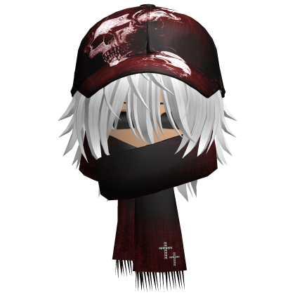 moe boy with emo red skull hat + scarf