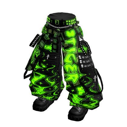 🔆 Green and Black Cyber Baggy Jeans [Emissive]