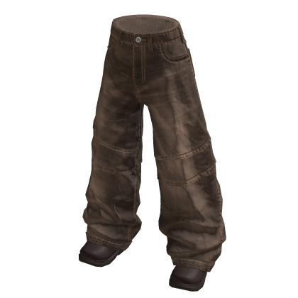Baggy Cuffed Hem Pants (Brown)