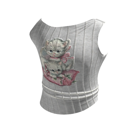 Y2K Tight TankTop w Vintage Cat Print in White