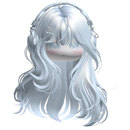 Cute Straight Hair w/ Headphones (Light Blue) Roblox item