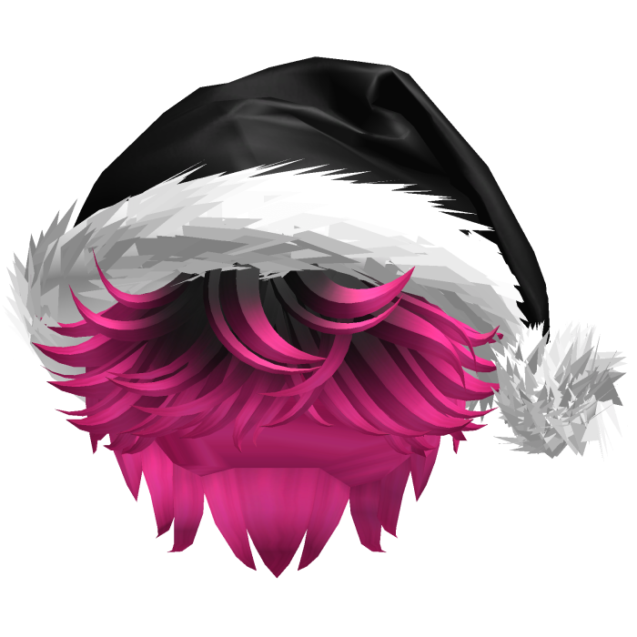 Messy Fluffy Black and Pink Hair a Santa Hat Y2k