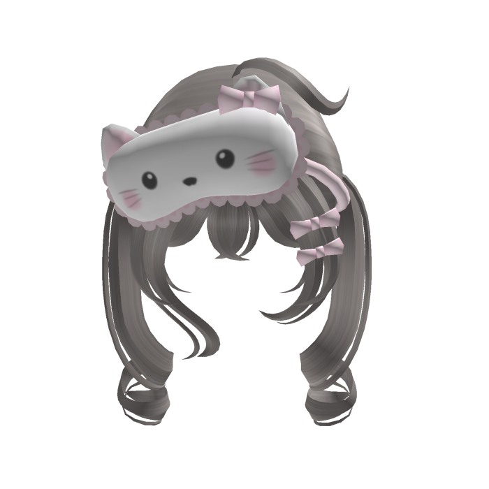 [FREE] cute sleepy pigtail kitty hair w clip grey
