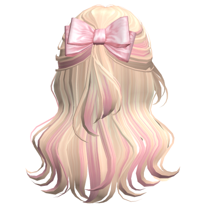 Blonde & Pink Wavy Half Up Hair w/ Silky Bow