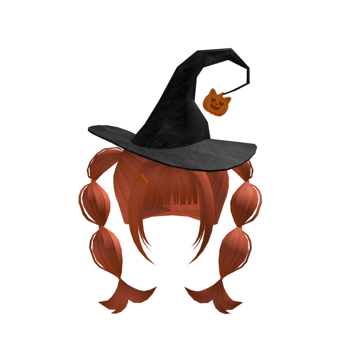 Cute orange witch hat hair with Orange pumpkin cat