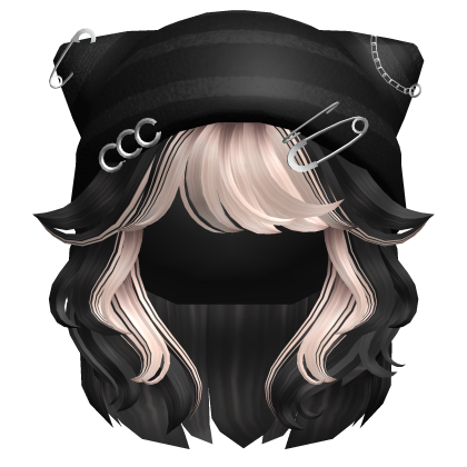 Two-Tone Y2K Wolfcut w/ Cat Beanie Black & Blonde Roblox item