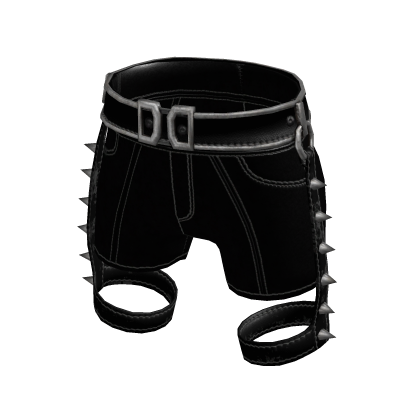 Black Punk Spiked Leather Shorts[MetaMuse]