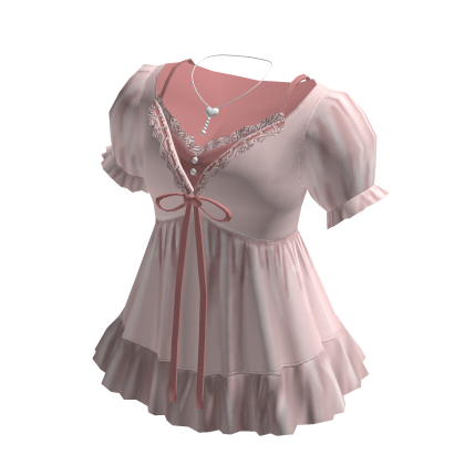 Coquette Puff Sleeve Babydoll Dress (Pink)