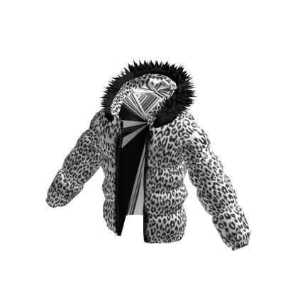 White Leopard Print Gyaru Y2K Puffer Jacket w/ Fur | Roblox