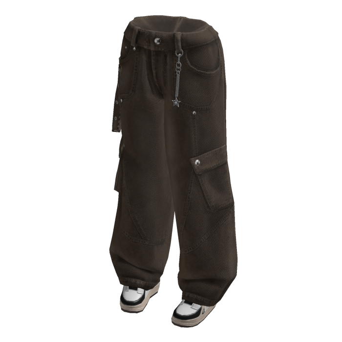 Baggy Cargo Jeans w/ Sneakers (Brown)