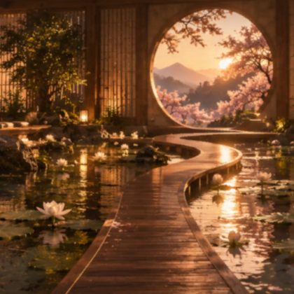 Japanese Lotus Garden Sunset Zen Cute Background