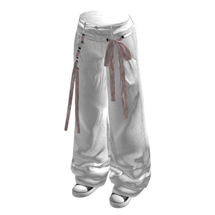 Baggy Pants with Long Waist Tie (White)