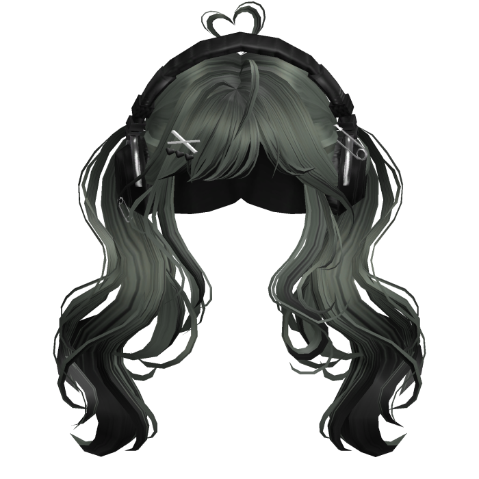 Cute Wavy Pigtails w/Headphonnes (Green&Black)