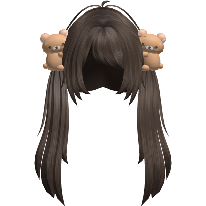 ♡ cute straight brown bear pigtails in brown Roblox item