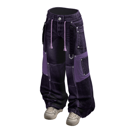 Baggy Cargo Pants with Contrast Pockets (Purple)